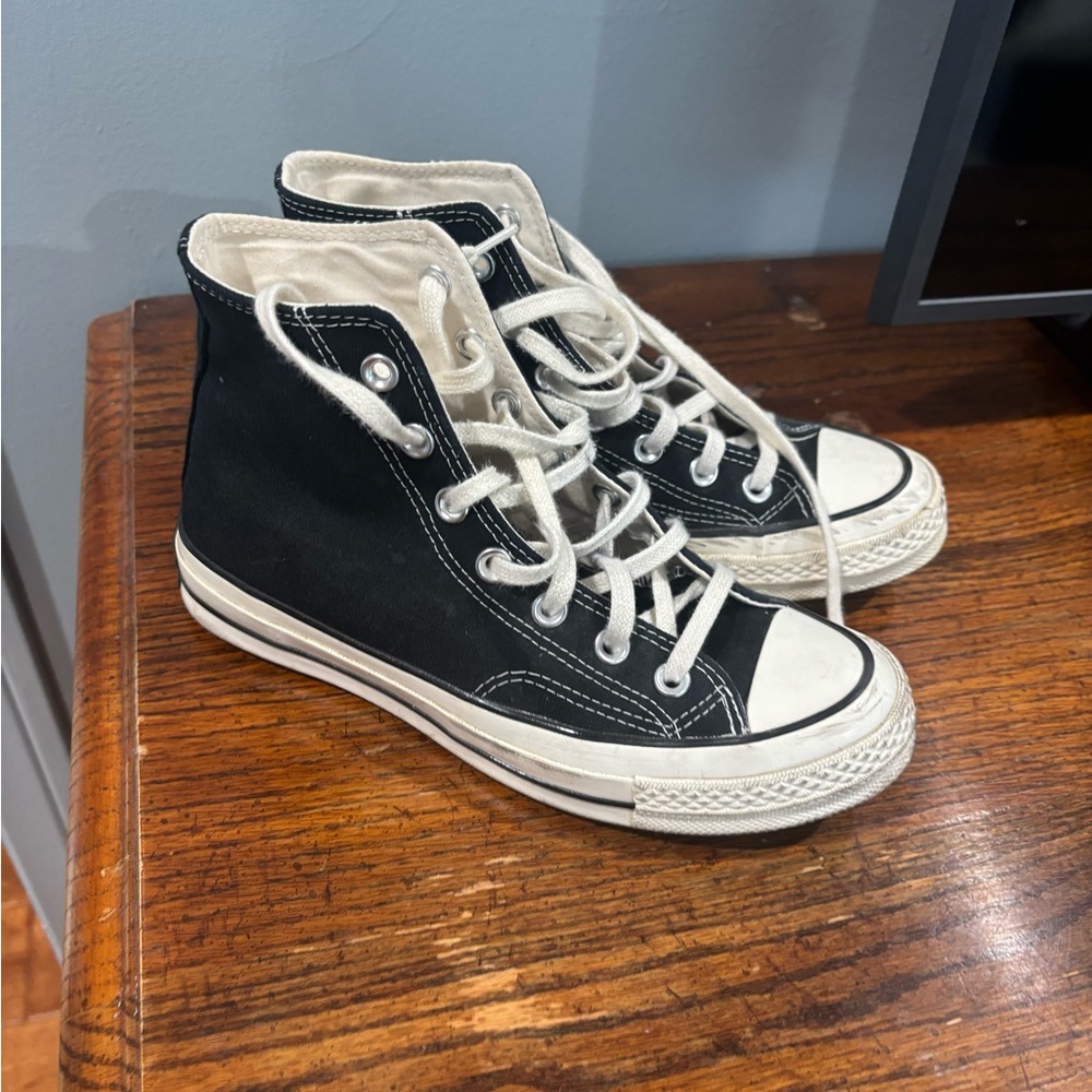 Converse High Top Sneakers in Black and Cream - Picture 2 of 4